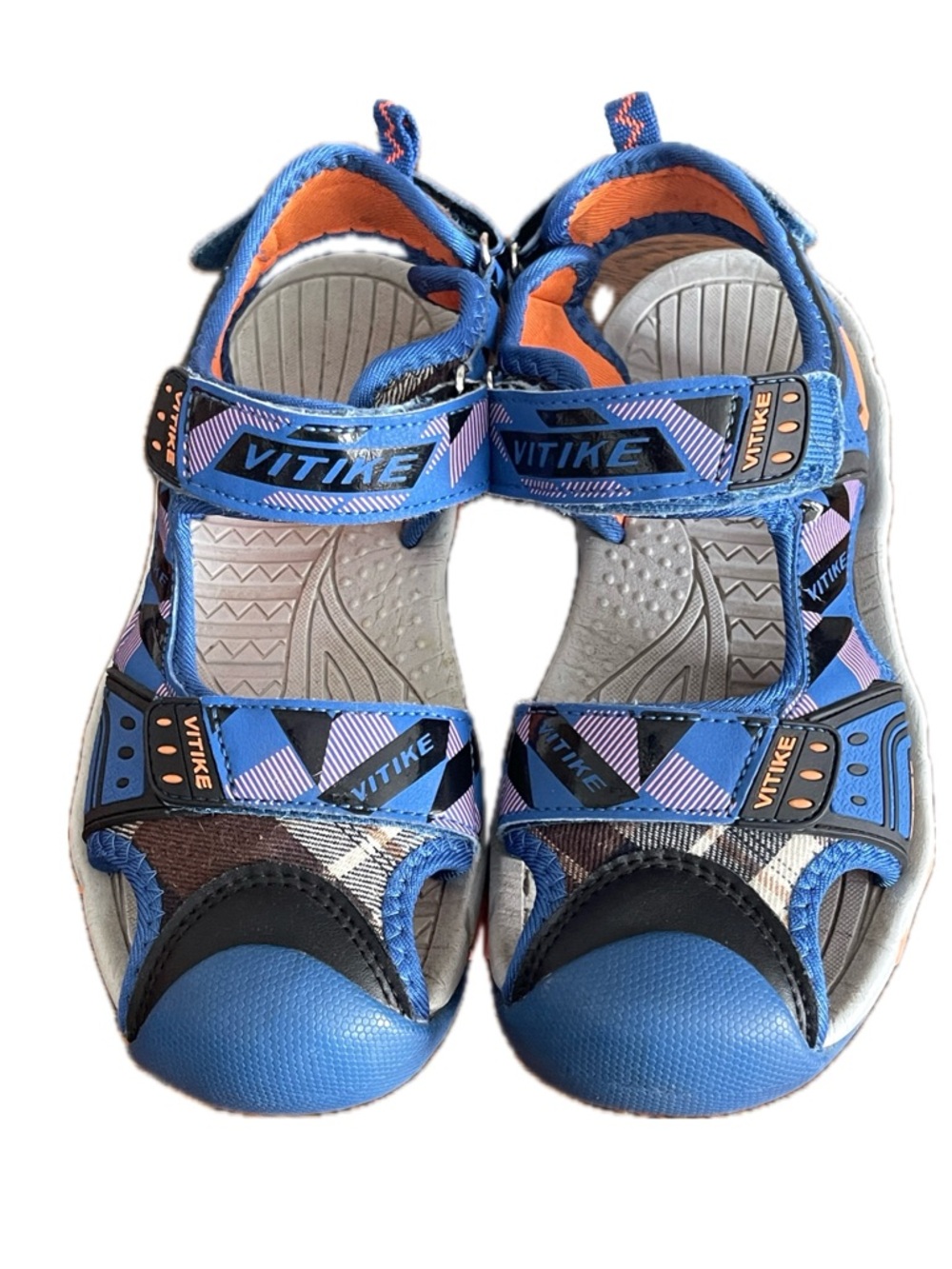 VITIKE sport boys size 4 closed toe sandals, blue and orange